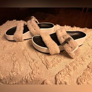 rag & bone Cream Shearling Strap Sandals